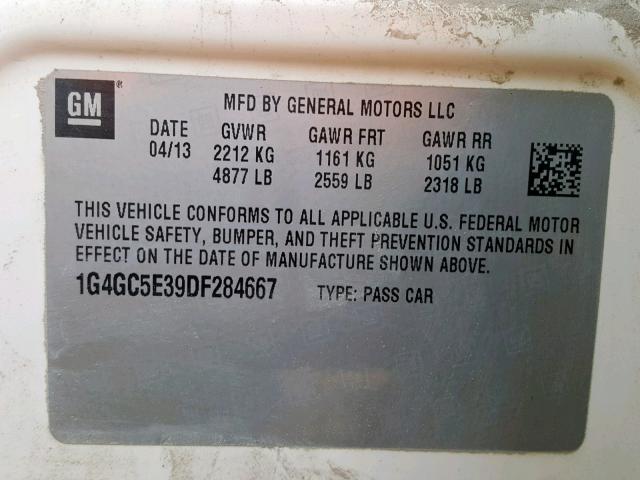 1G4GC5E39DF284667 - 2013 BUICK LACROSSE CREAM photo 10