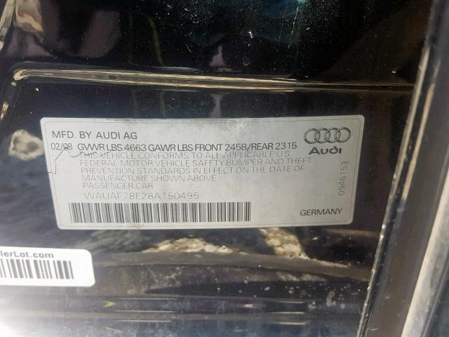 WAUAF78E28A150495 - 2008 AUDI A4 2.0T BLACK photo 10