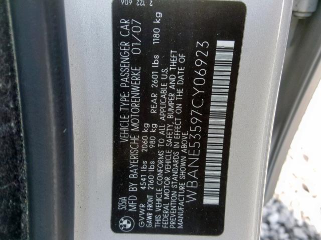 WBANE53597CY06923 - 2007 BMW 525 I SILVER photo 10