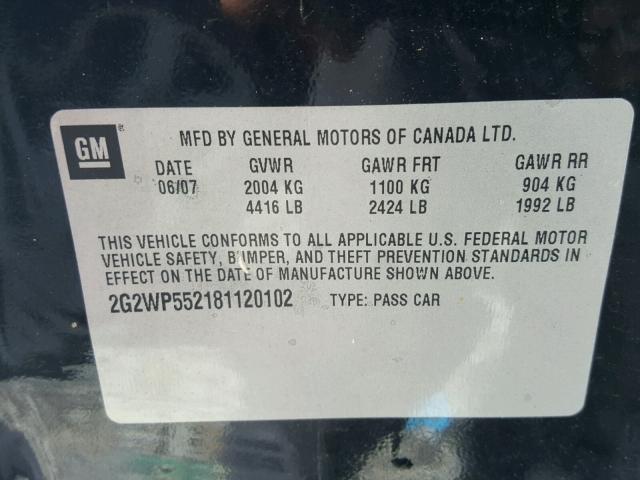 2G2WP552181120102 - 2008 PONTIAC GRAND PRIX BLACK photo 10