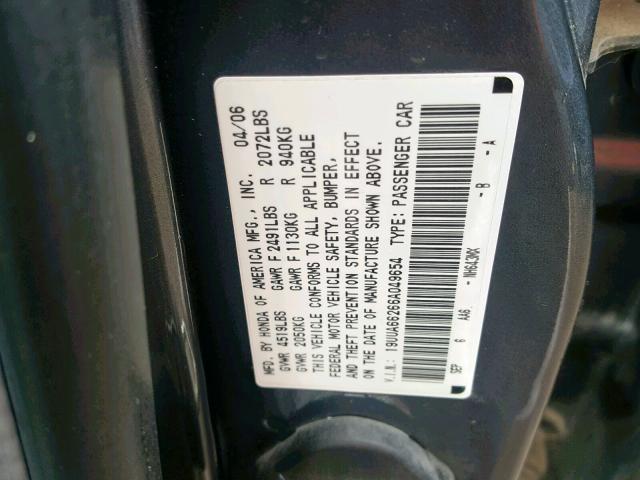 19UUA66266A049654 - 2006 ACURA 3.2TL GRAY photo 10