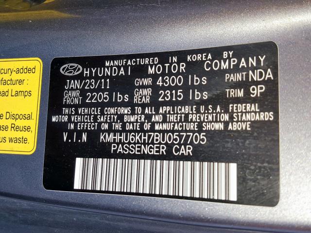 KMHHU6KH7BU057705 - 2011 HYUNDAI GENESIS CO GRAY photo 10