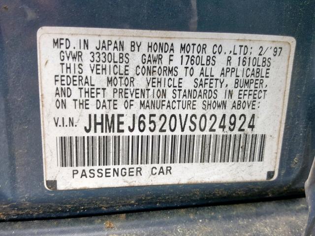 JHMEJ6520VS024924 - 1997 HONDA CIVIC DX BLUE photo 10