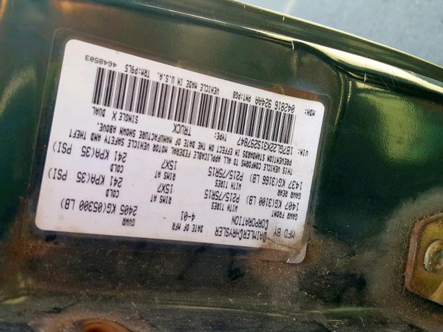 1B7GL22X31S297847 - 2001 DODGE DAKOTA GREEN photo 10