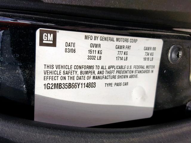 1G2MB35B66Y114803 - 2006 PONTIAC SOLSTICE BLACK photo 10