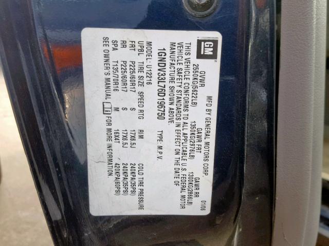 1GNDV33L76D196750 - 2006 CHEVROLET UPLANDER L BLUE photo 10