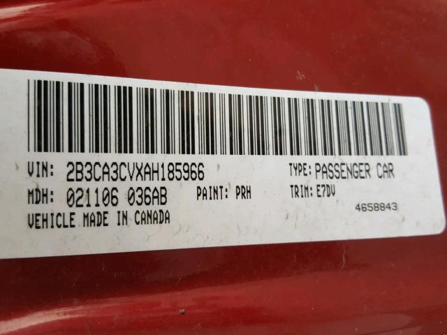 2B3CA3CVXAH185966 - 2010 DODGE CHARGER SX RED photo 10