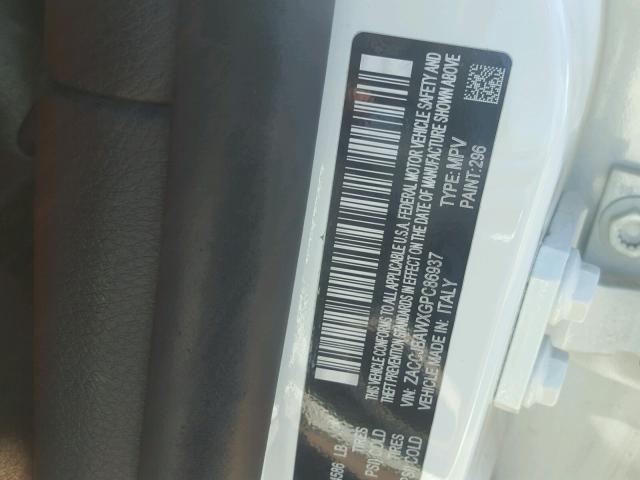 ZACCJBAWXGPC86937 - 2016 JEEP RENEGADE S თეთრი ფოტო 10