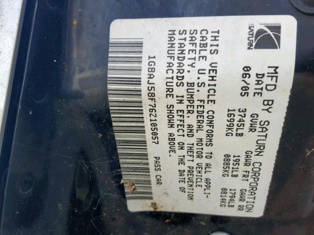 1G8AJ58F76Z105057 - 2006 SATURN ION LEVEL SILVER photo 10