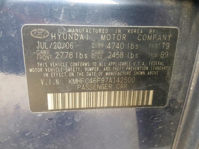 KMHFC46F97A142500 - 2007 HYUNDAI AZERA SE BLUE photo 10