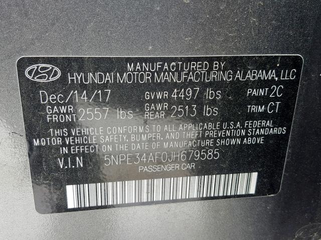 5NPE34AF0JH679585 - 2018 HYUNDAI SONATA SPO GRAY photo 10