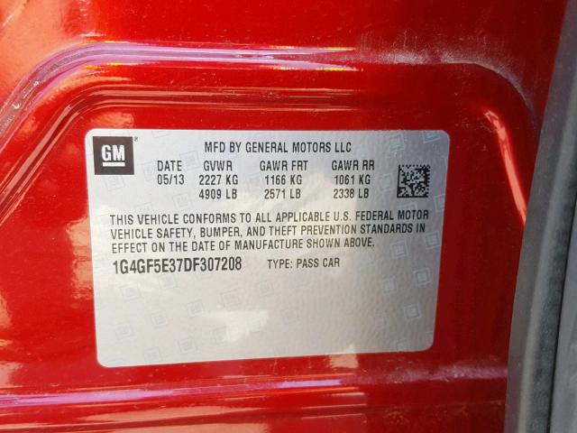 1G4GF5E37DF307208 - 2013 BUICK LACROSSE P RED photo 10