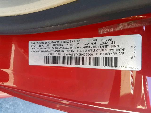 3VWRG31YX9M409008 - 2009 VOLKSWAGEN NEW BEETLE წითელი ფოტო 10