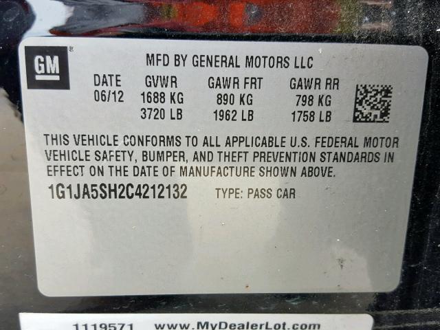 1G1JA5SH2C4212132 - 2012 CHEVROLET SONIC LS BLACK photo 10