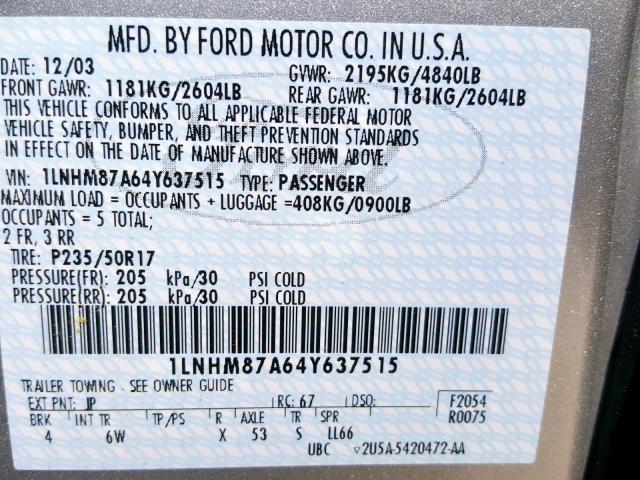 1LNHM87A64Y637515 - 2004 LINCOLN LS 银色 照片 10