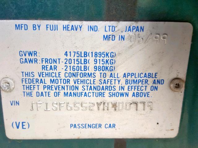 JF1SF6552YH700779 - 2000 SUBARU FORESTER S GREEN photo 10