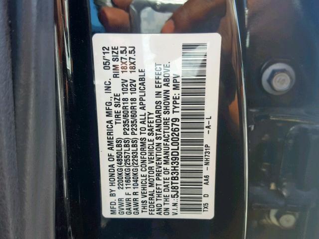 5J8TB3H39DL002679 - 2013 ACURA RDX BLACK photo 10