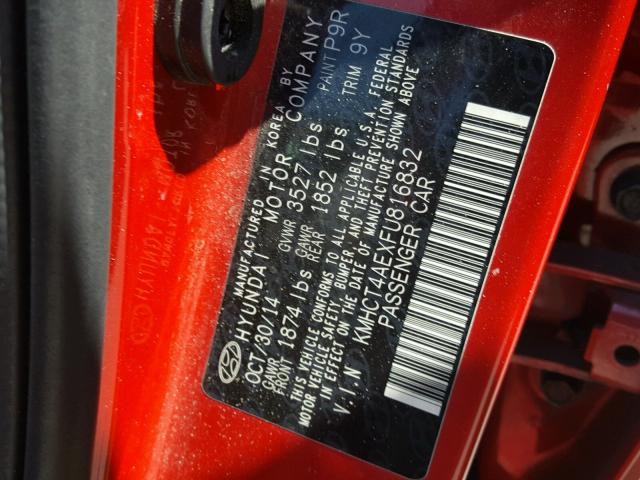 KMHCT4AEXFU816832 - 2015 HYUNDAI ACCENT RED photo 10