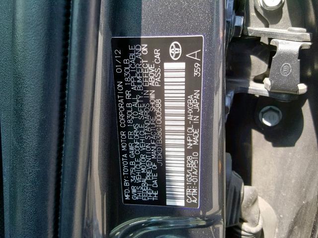 JTDKDTB38C1000588 - 2012 TOYOTA PRIUS C GRAY photo 10