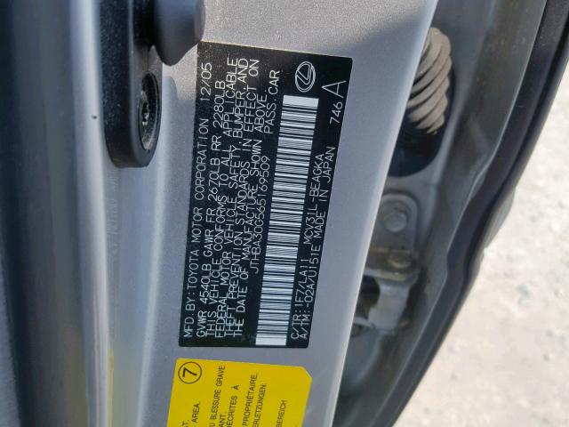 JTHBA30G565169509 - 2006 LEXUS ES 330 SILVER photo 10