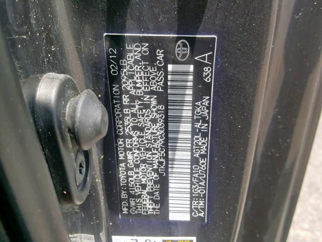 JTKJF5C79C3039318 - 2012 TOYOTA SCION TC 灰色 照片 10