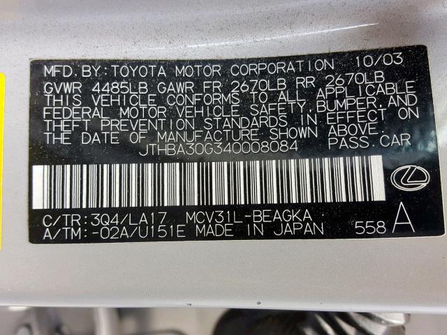 JTHBA30G340008084 - 2004 LEXUS ES 330 TAN photo 10