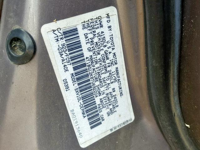 4T1BG12K8TU692204 - 1996 TOYOTA CAMRY DX GRAY photo 10