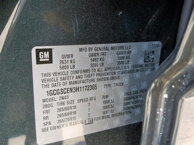 1GCGSCEN3H1172365 - 2017 CHEVROLET COLORADO L BLUE photo 10