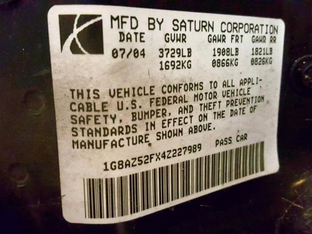 1G8AZ52FX4Z227989 - 2004 SATURN ION LEVEL BLACK photo 10
