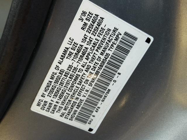 5FNRL38816B085435 - 2006 HONDA ODYSSEY TO GRAY photo 10