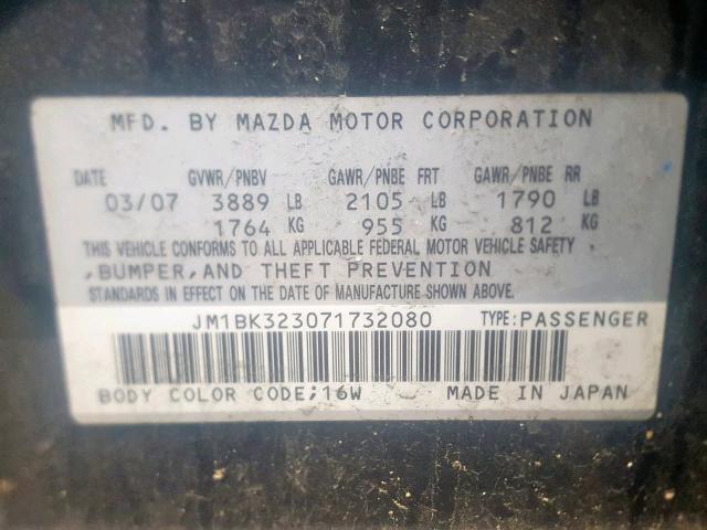 JM1BK323071732080 - 2007 MAZDA 3 S BLACK photo 10