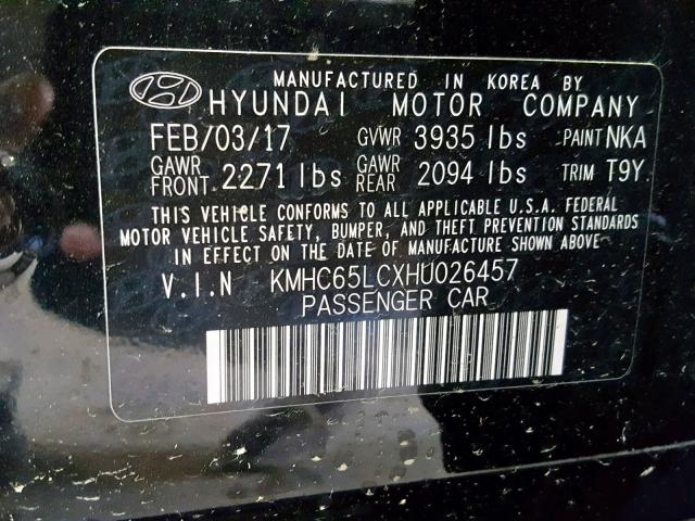 KMHC65LCXHU026457 - 2017 HYUNDAI IONIQ BLUE BLACK photo 10