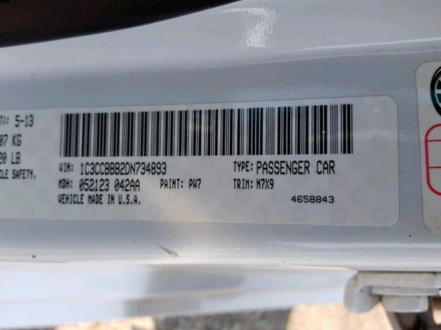 1C3CCBBB2DN734893 - 2013 CHRYSLER 200 TOURIN WHITE photo 10