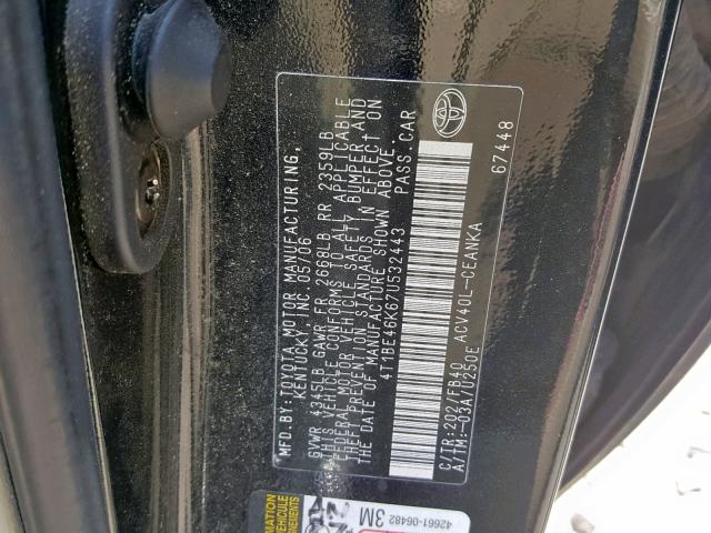 4T1BE46K67U532443 - 2007 TOYOTA CAMRY NEW BLACK photo 10