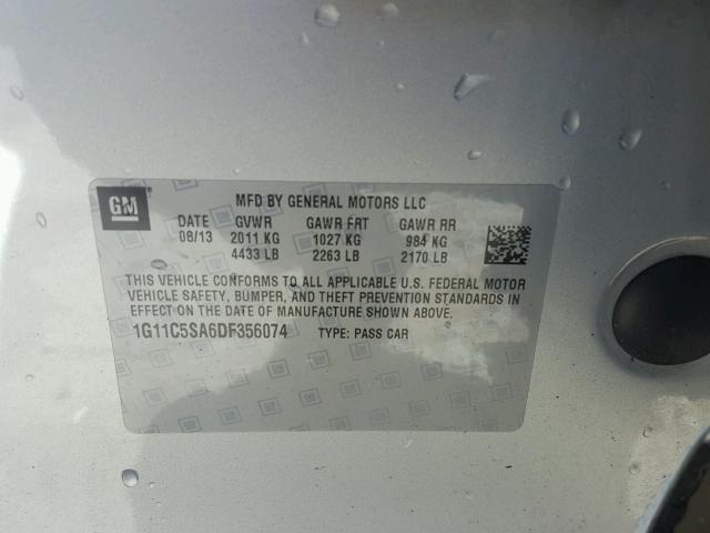 1G11C5SA6DF356074 - 2013 CHEVROLET MALIBU 1LT 银色 照片 10