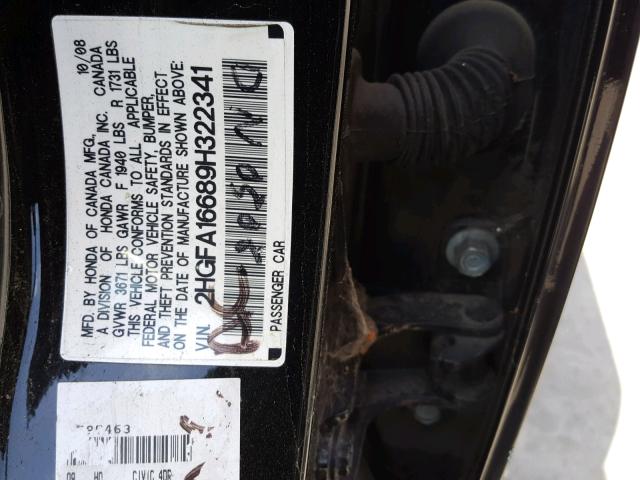 2HGFA16689H322341 - 2009 HONDA CIVIC LX-S Qara foto 10