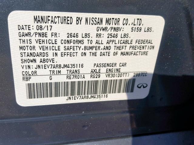 JN1EV7AR8JM435116 - 2018 INFINITI Q50 LUXE BLUE photo 10