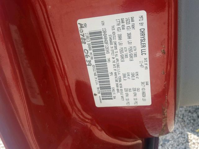 1D8HB48N68F120349 - 2008 DODGE DURANGO SL RED photo 10