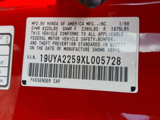 19UYA2259XL005728 - 1999 ACURA 3.0CL Rot Foto 10