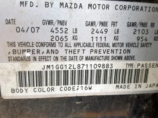 JM1GG12L871109883 - 2007 MAZDA SPEED 6 GRAY photo 10