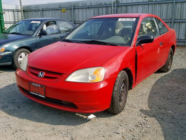 1HGEM22501L007997 - 2001 HONDA CIVIC LX RED photo 2