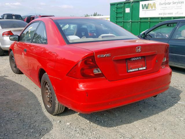 1HGEM22501L007997 - 2001 HONDA CIVIC LX RED photo 3