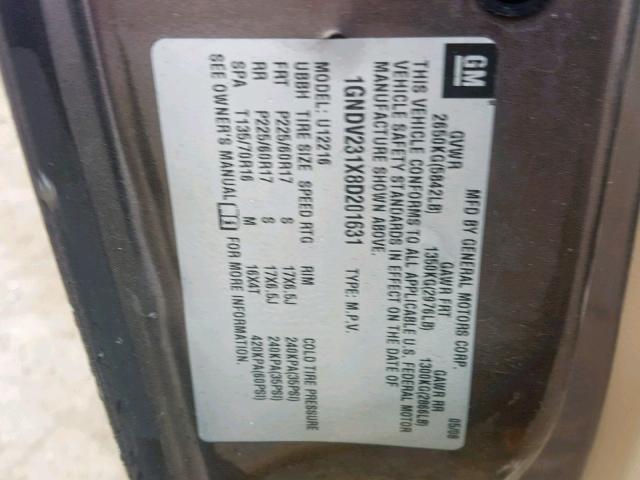 1GNDV231X8D201631 - 2008 CHEVROLET UPLANDER L 棕色 照片 10