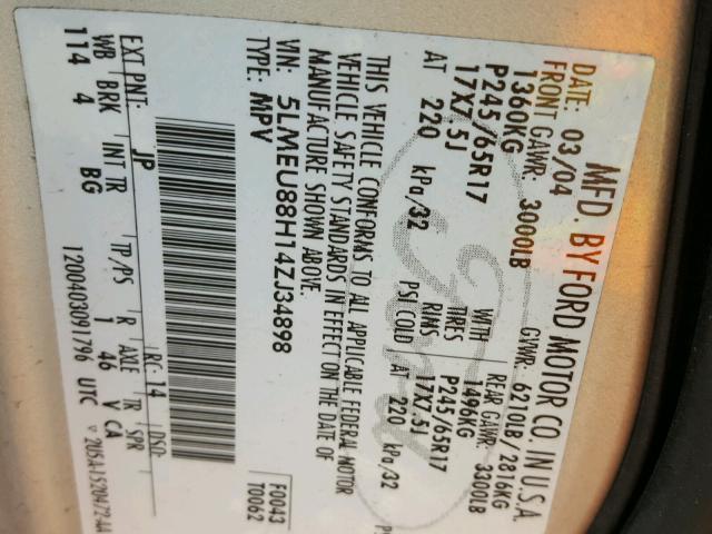 5LMEU88H14ZJ34898 - 2004 LINCOLN AVIATOR 银色 照片 10