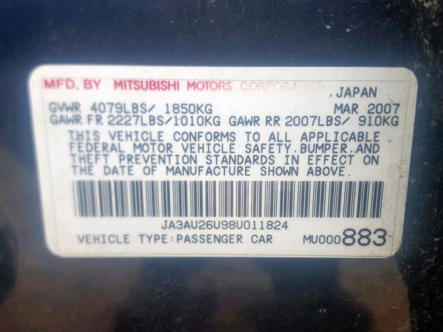 JA3AU26U98U011824 - 2008 MITSUBISHI LANCER ES BLACK photo 10