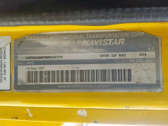 1HTSLAAM7WH543799 - 1998 INTERNATIONAL 4000 4700 YELLOW photo 10