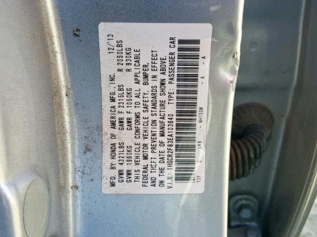 1HGCR2F83EA103640 - 2014 HONDA ACCORD EXL GRAY photo 10