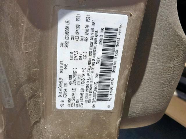 3D7KU28D73G807492 - 2003 DODGE RAM 2500 S თაფლისფერი ფოტო 10