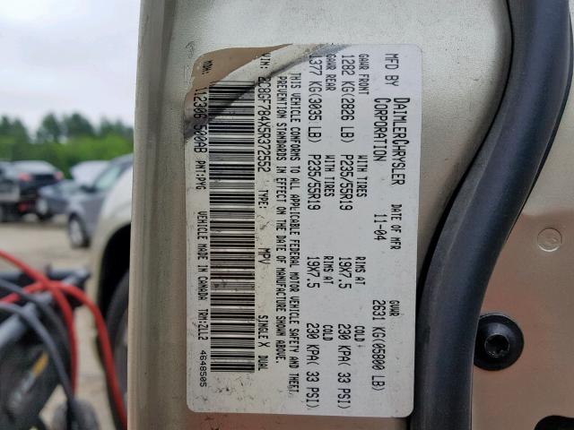 2C8GF784X5R372552 - 2005 CHRYSLER PACIFICA L GOLD photo 10