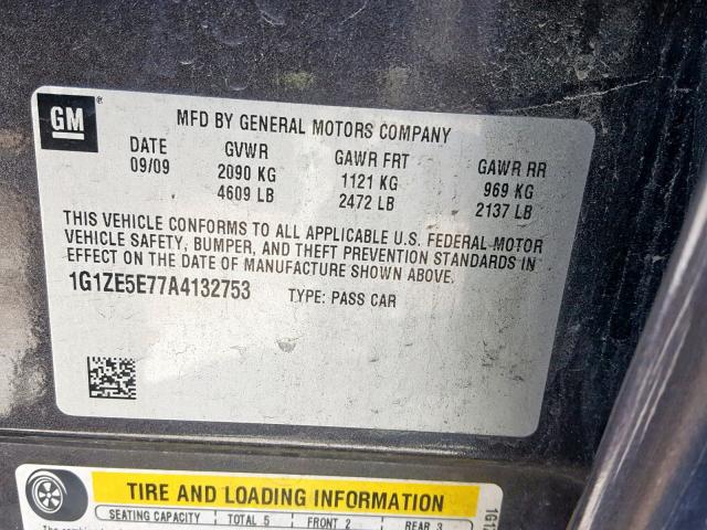 1G1ZE5E77A4132753 - 2010 CHEVROLET MALIBU LTZ 灰色 照片 10